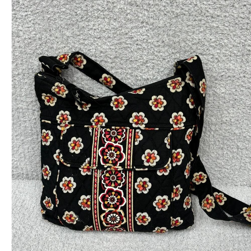 Vera Bradley Black Red Floral Print Crossbody Purse #70784
